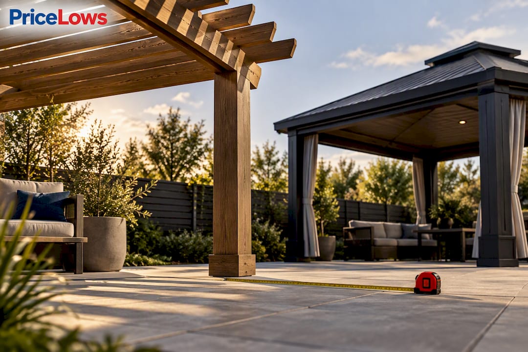 Pergola and gazebo footprint comparison outdoors