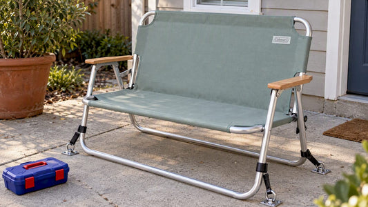 Weatherproof patio furniture secured with anchors