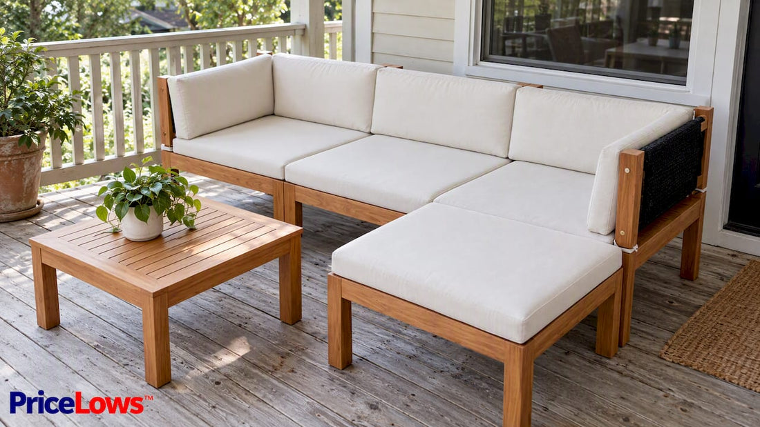 Acacia wood sectional on a covered veranda