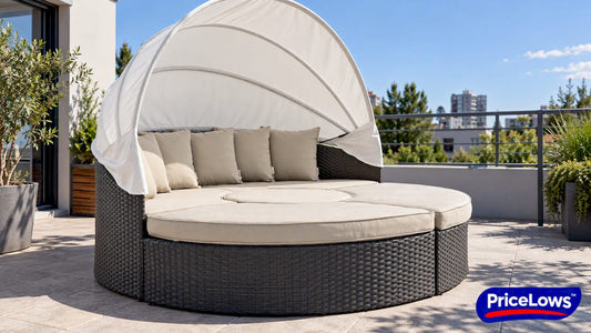 Sunbrella daybed in direct rooftop sunlight