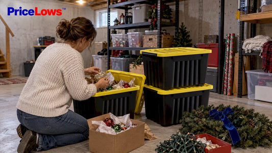 Seasonal decorations stored with a real storage box