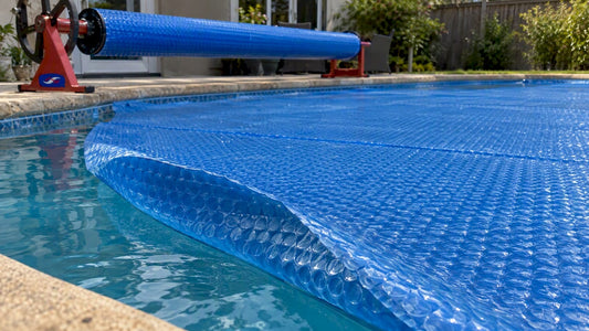 Solar bubble cover floating on pool water