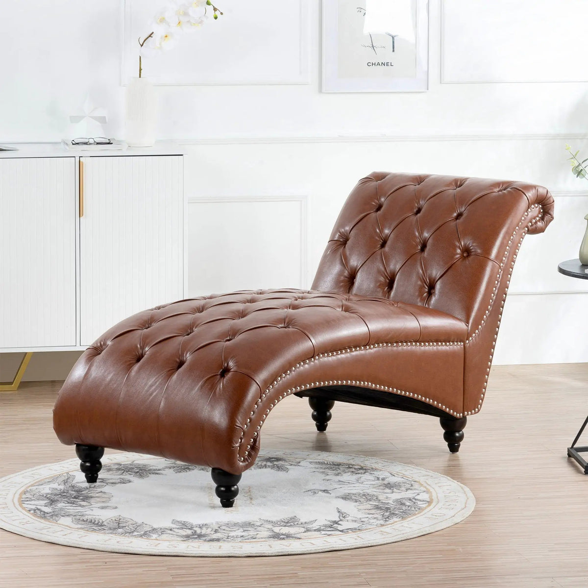 Tufted Armless Chaise Lounge | High Density Foam | Bubble Nail Trim