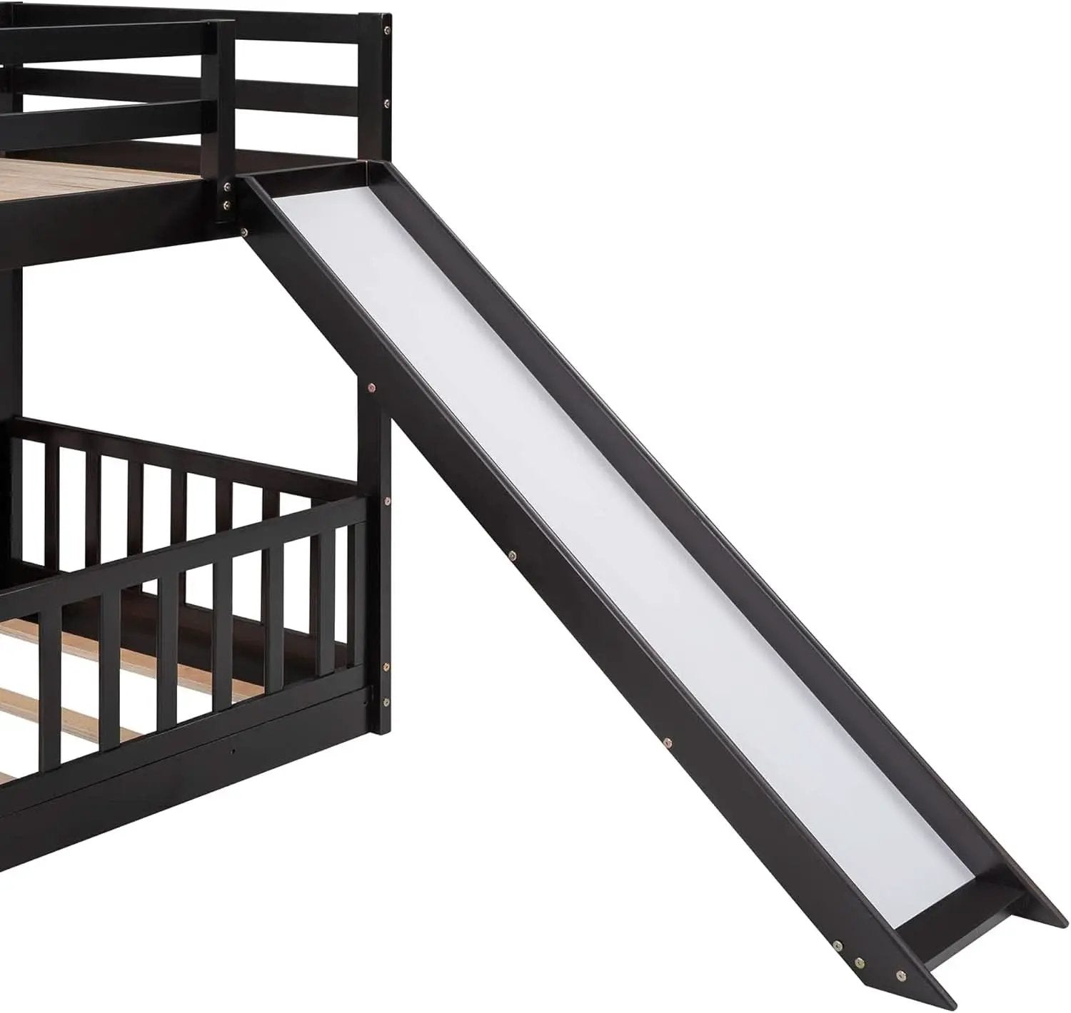 Twin Over Twin Floor Bunk Bed With Slide And Ladder from PriceLows™