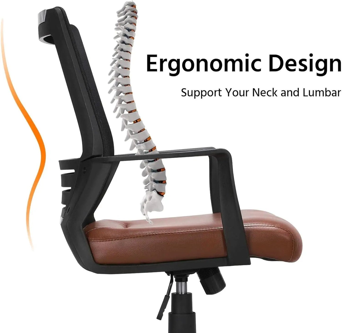Ergonomic Leather Mesh Office Chair Lumbar Support Brown from PriceLows™