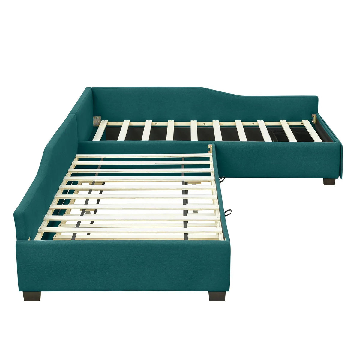 Upholstered Double Daybed | Trundle And Drawer | Two Twin Beds | 120 Inch Length