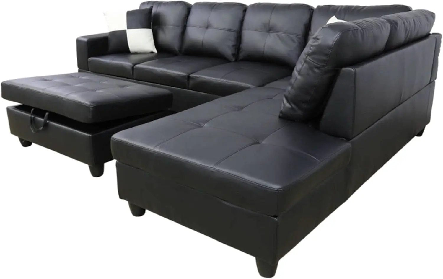 Faux Leather L Shaped Sectional Sofa Black 103 Inch Wide With Ottoman from PriceLows™