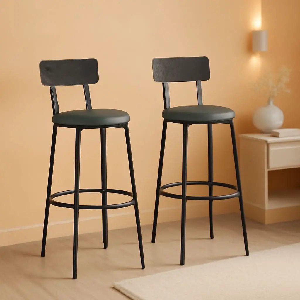 29.7 Inch PU Bar Stools Set Of 2 With Backrest And Footrest from PriceLows™