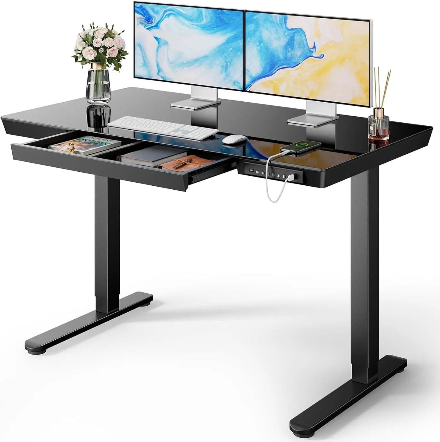 48 Inch Glass Electric Standing Desk With USB Charging from PriceLows™