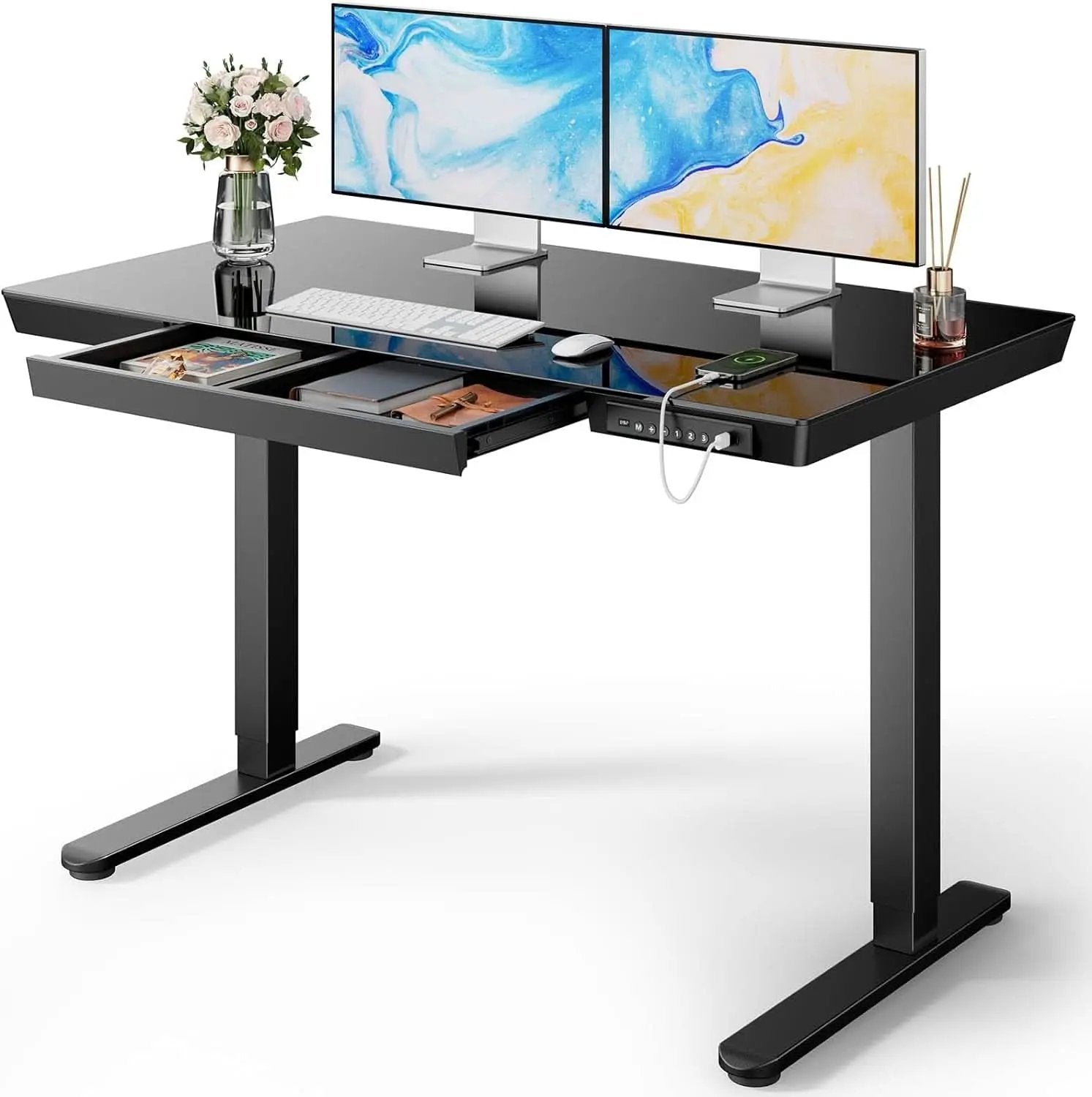 48 Inch Glass Electric Standing Desk With USB Charging from PriceLows™