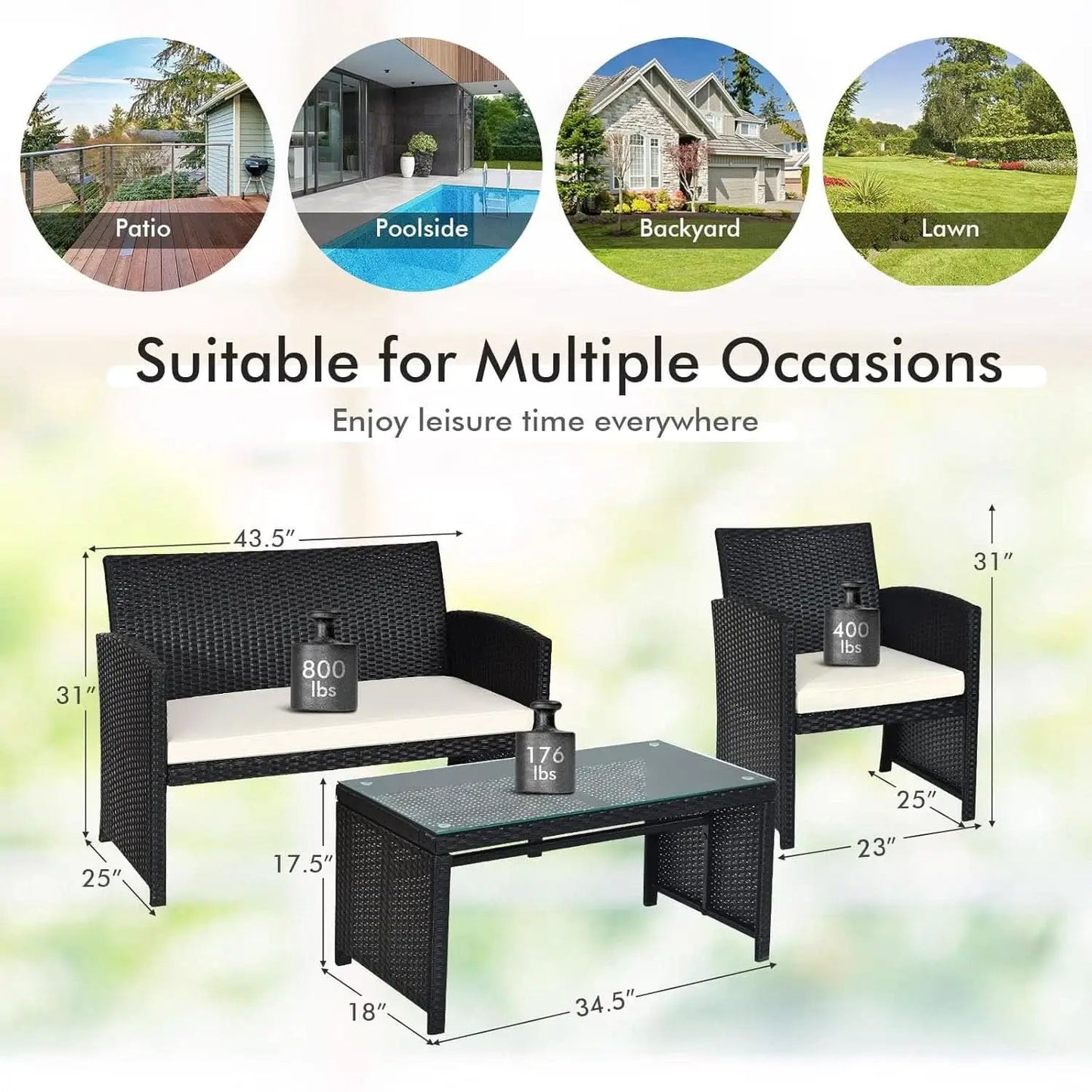 Rattan Outdoor Patio Furniture Set 4 Piece White Cushions from PriceLows™