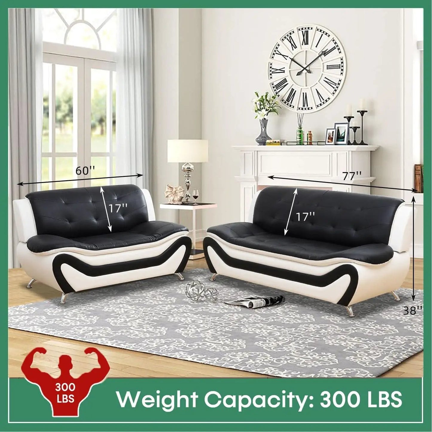 Leather Sofa Set 3 Piece Living Room Furniture In Black And White from PriceLows™