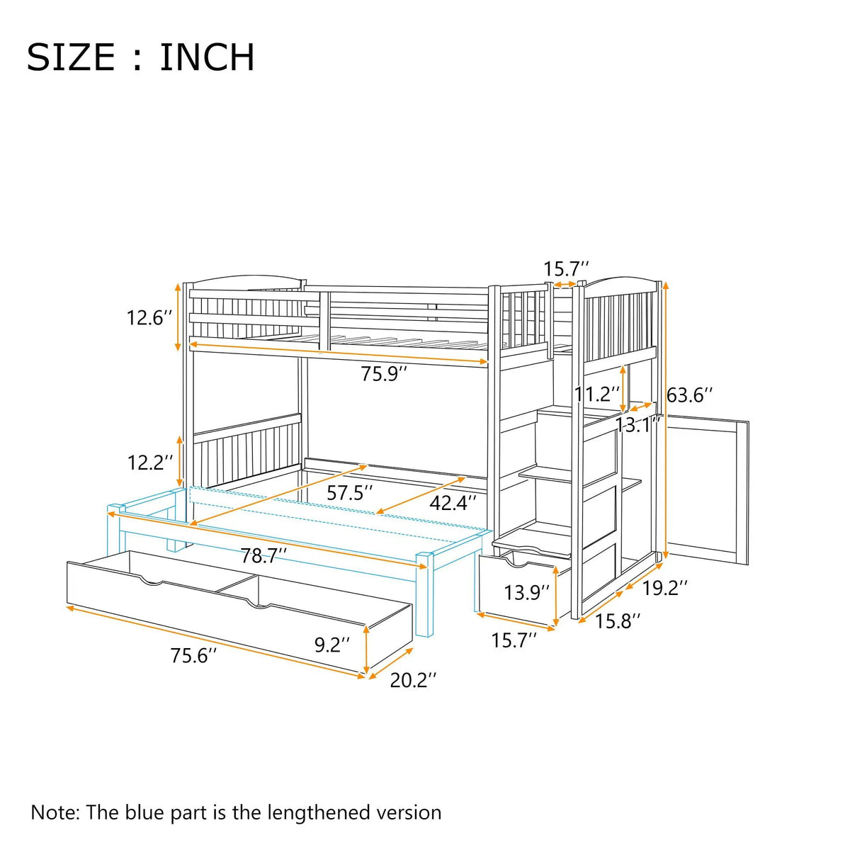 Bunk Bed | Convertible To Full Size | Built In Storage | Integrated Staircase