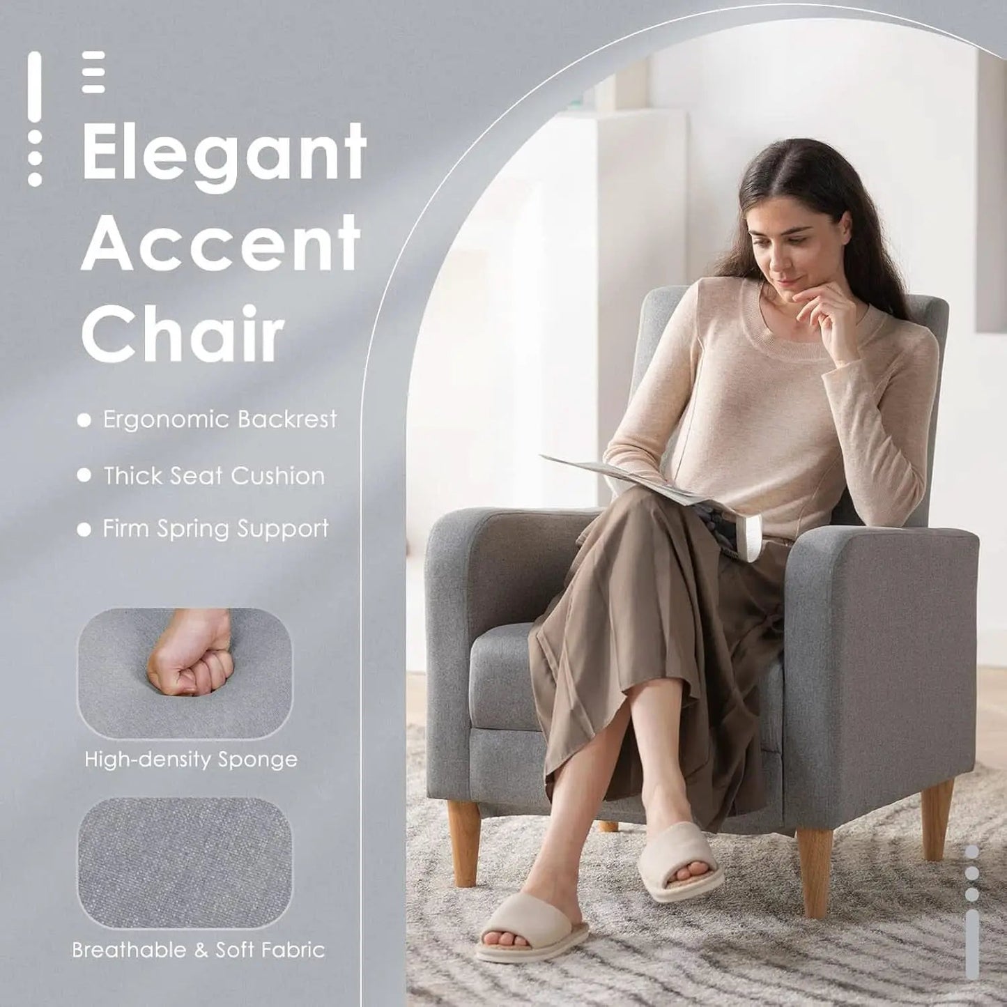 Grey Accent Chairs With Wood Legs For Living Room Space from PriceLows™