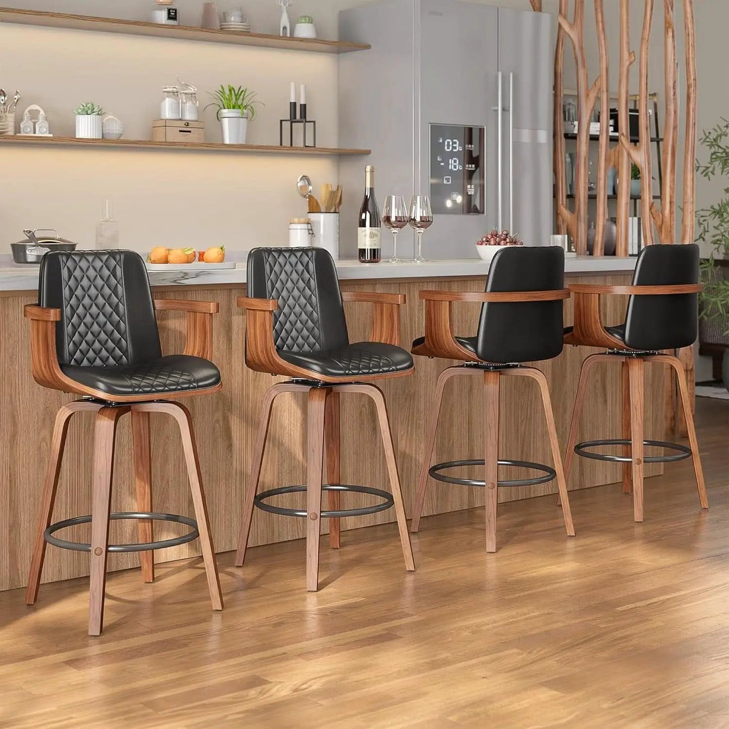 Set Of 3 26 Inch Bar Stools Black PU Leather Upholstery from PriceLows™