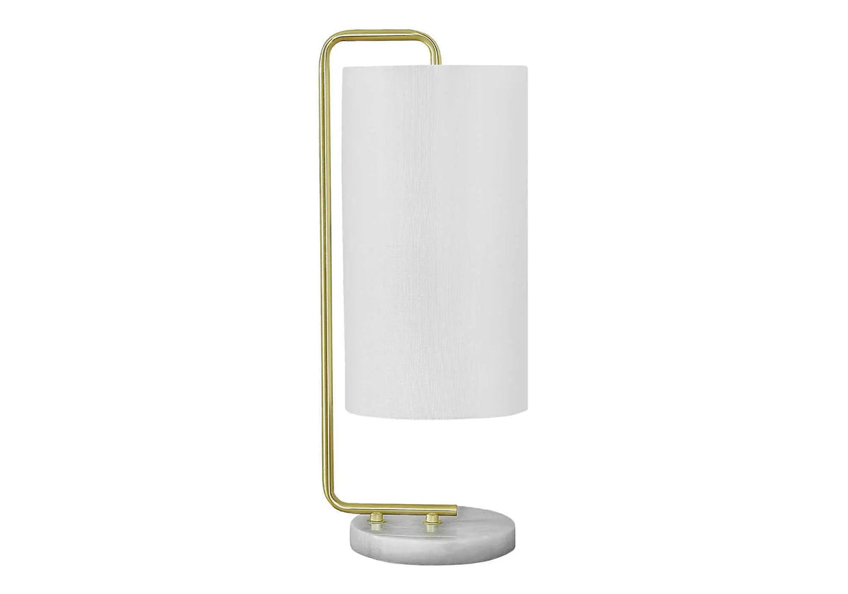 White Marble Table Lamp | Gold Metal Arm | 20 Inch Height | Rocker Switch