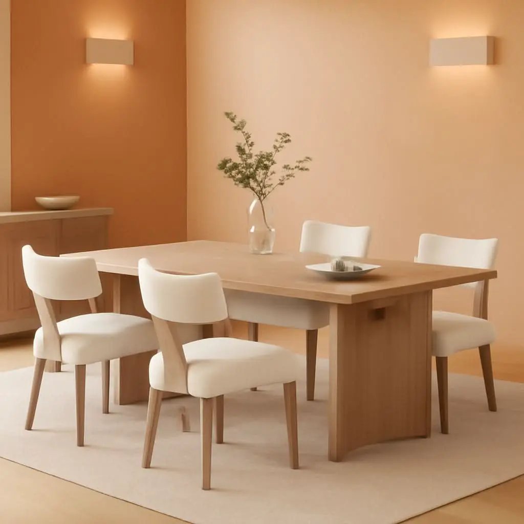 Beige Upholstered Linen Dining Armchairs Wood Legs from PriceLows™