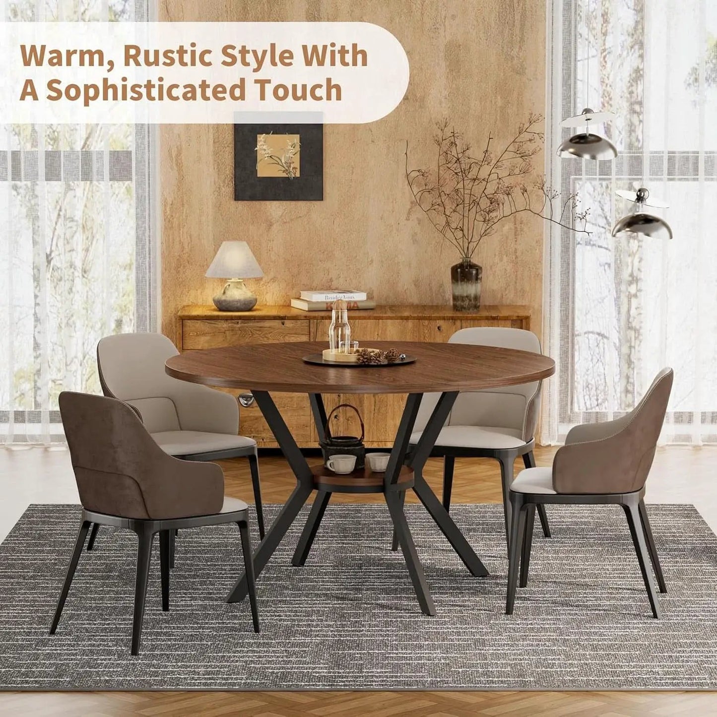 42 Inch Round Dining Table Walnut With Built In Storage from PriceLows™