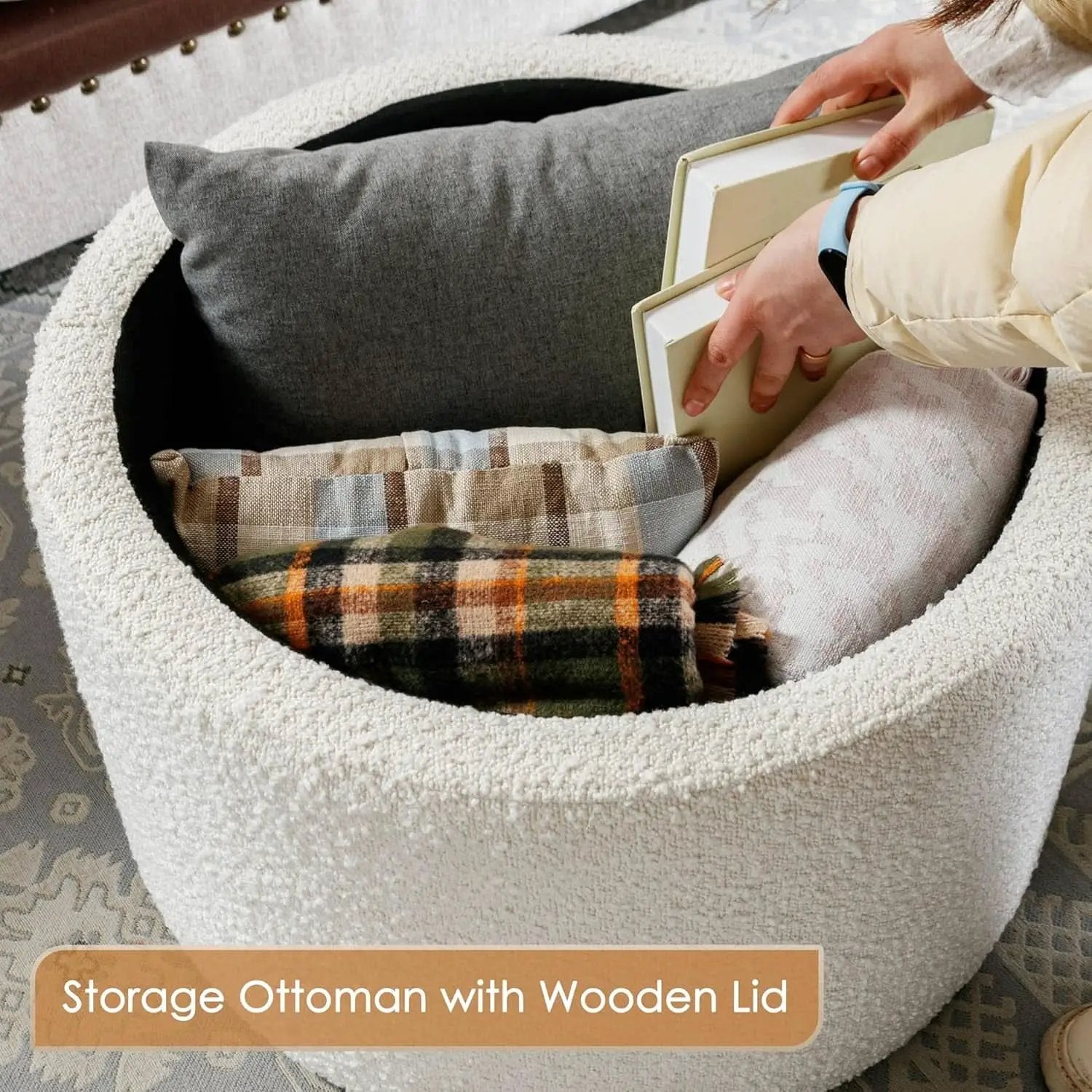 21 Inch Round Ottoman With Ample Storage Compartment from PriceLows™