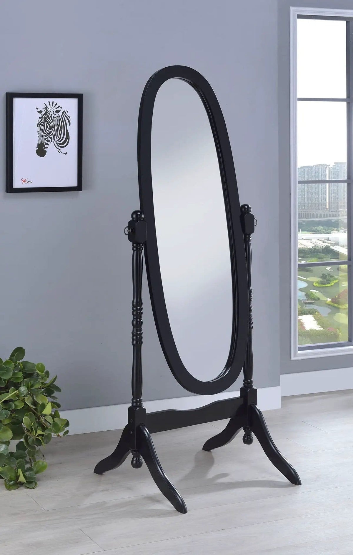 Foyet Wood Adjustable Full Length Cheval Mirror | 23 x 19.5 x 59 in | Engineered Wood & Glass | Black