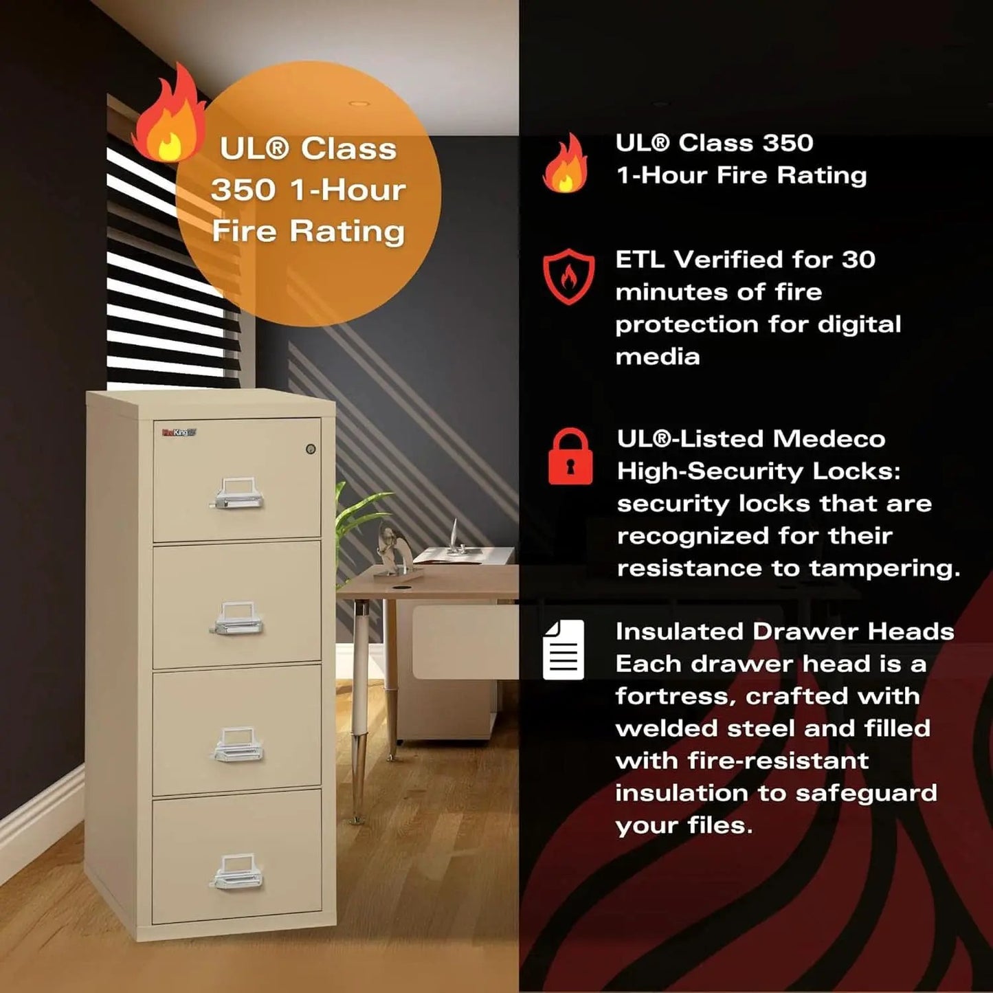 Parchment Four Drawer Fire Safe Legal File Cabinet UL 1 Hour from PriceLows™