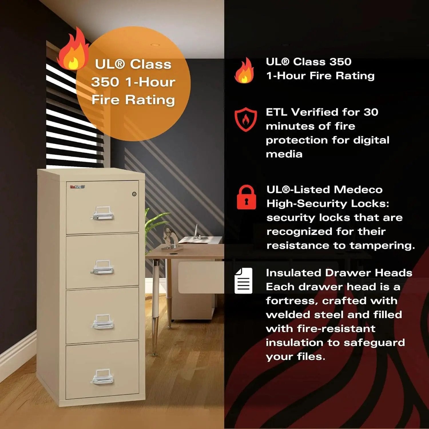 Parchment Four Drawer Fire Safe Legal File Cabinet UL 1 Hour from PriceLows™