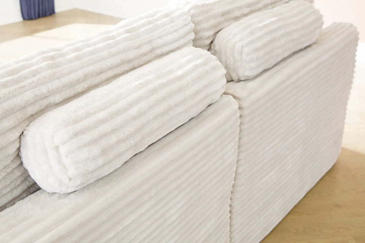 Sectional Sofa | Corduroy | Memory Foam | With Ottoman Ivory