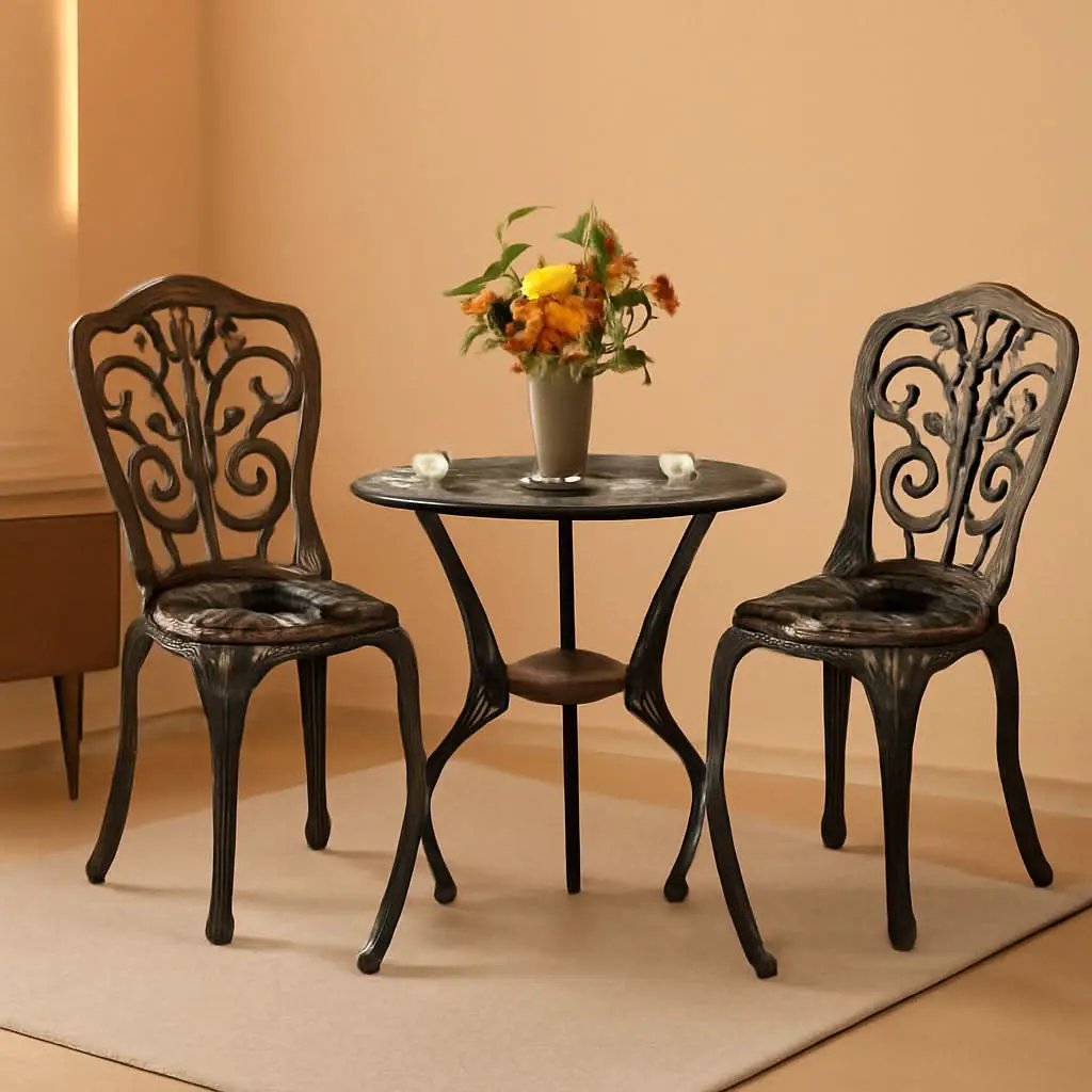 3 Piece Cast Aluminum Outdoor Patio Bistro Set With Umbrella Hole In Brown All Weather Durable from PriceLows™