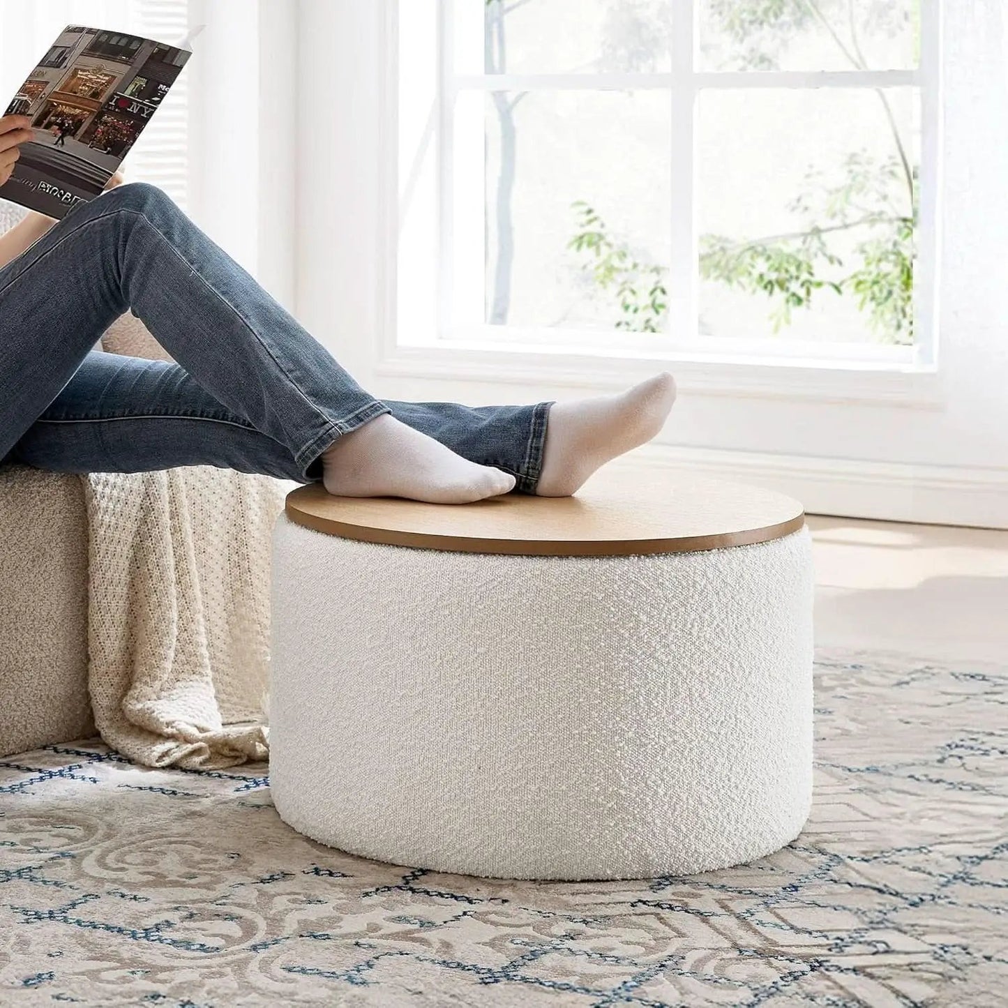 21 Inch Round Ottoman With Ample Storage Compartment from PriceLows™