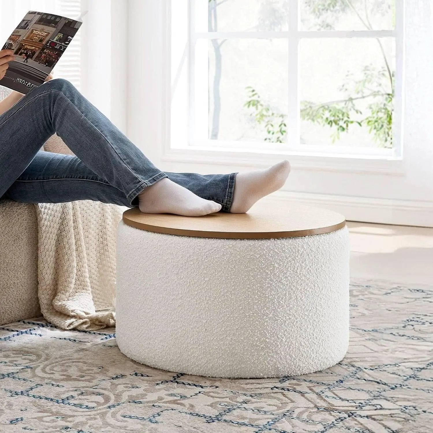 21 Inch Round Ottoman With Ample Storage Compartment from PriceLows™