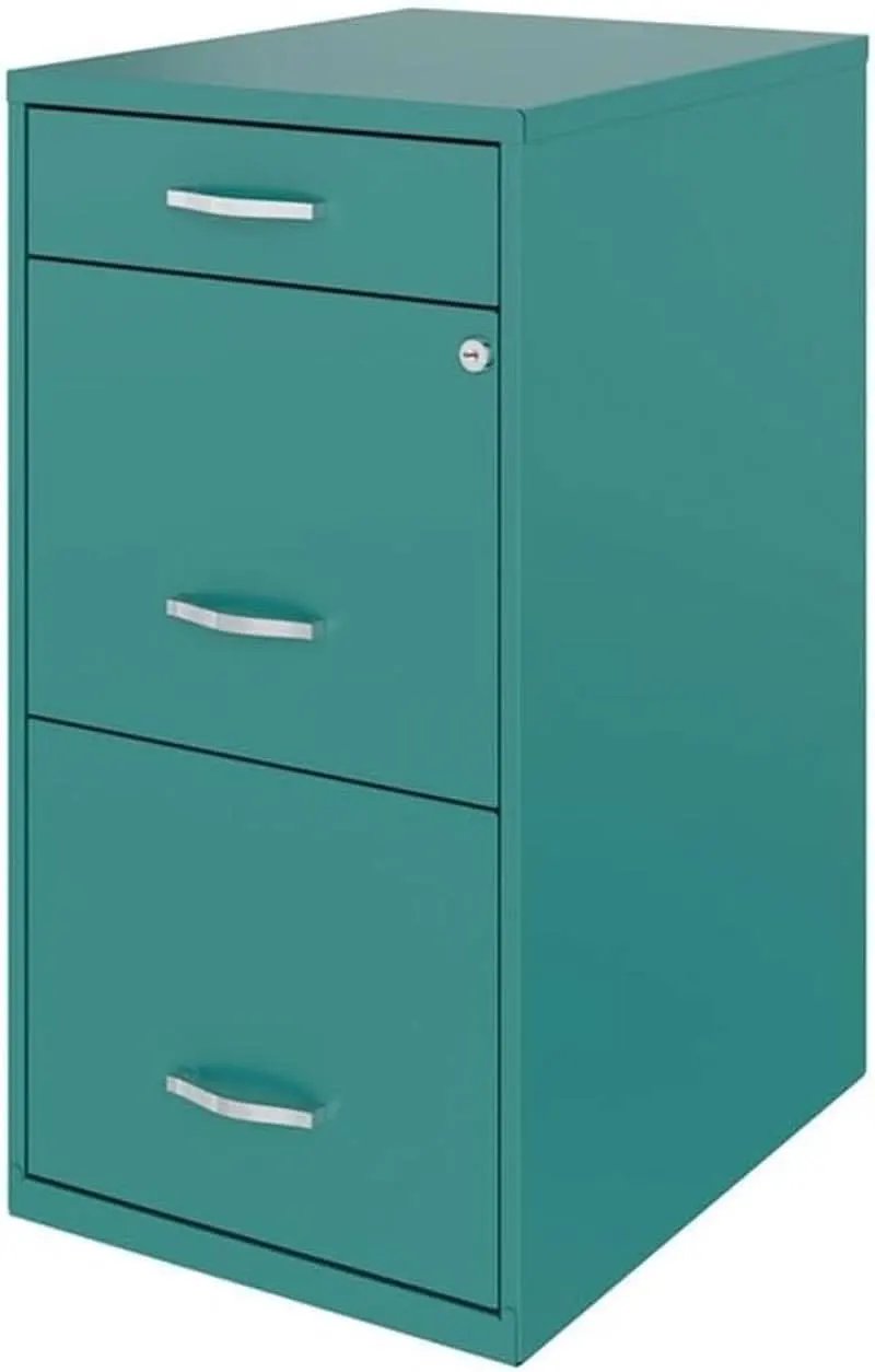 Turquoise Metal 3 Drawer Vertical Filing Cabinet Lockable 27.32 Inch Pre Assembled For Home Or Office from PriceLows™