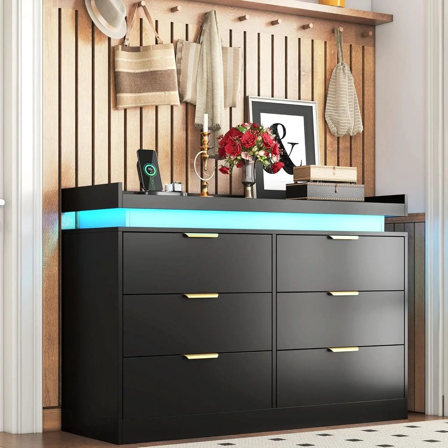 Six Drawer Dresser With LED Illumination Enhancement from PriceLows™