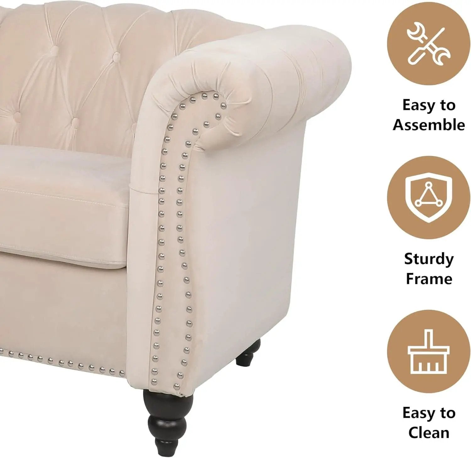 Beige Velvet 3 Piece Living Room Set With Chesterfield Sectional Sofa And Loveseat from PriceLows™