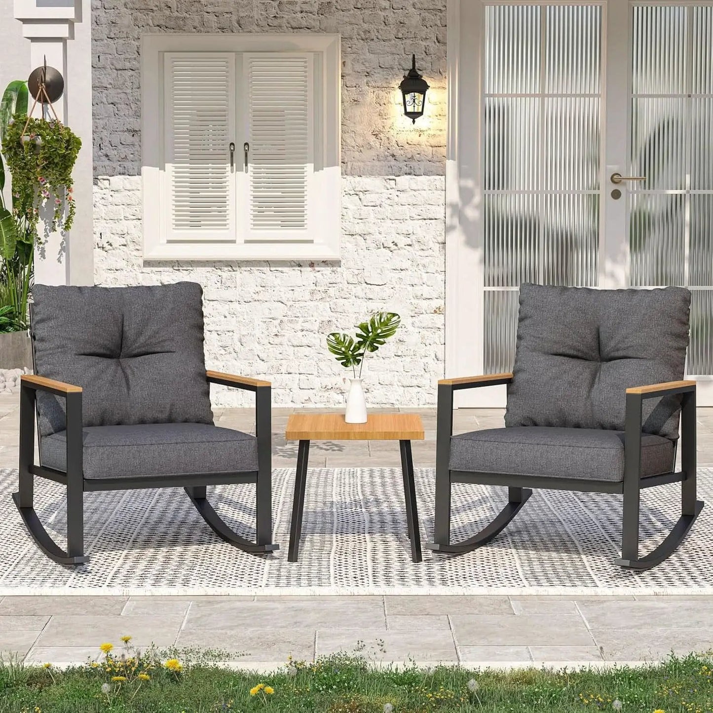 Outdoor Rocking Bistro Set with Thick Cushions from PriceLows™