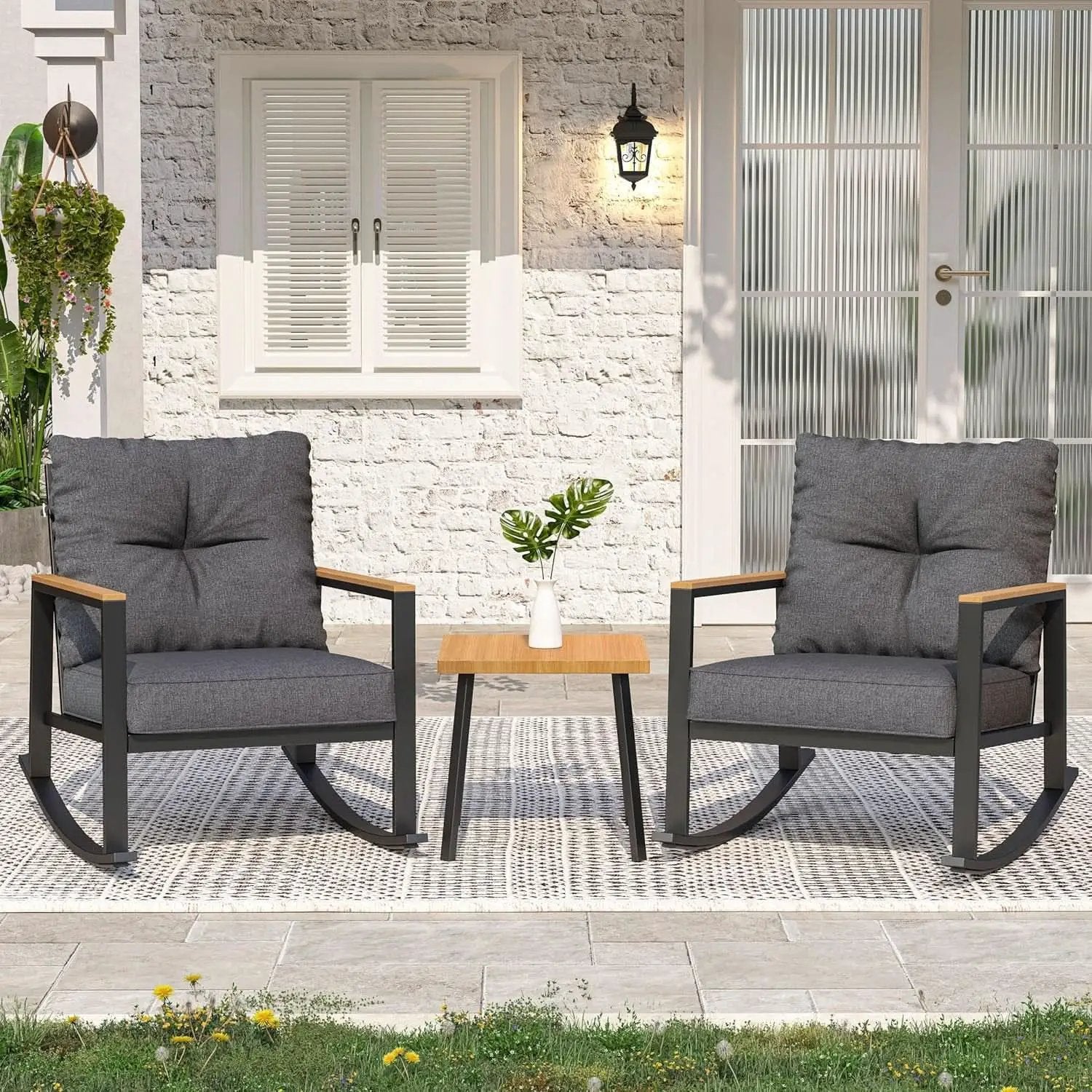 Outdoor Rocking Bistro Set with Thick Cushions from PriceLows™