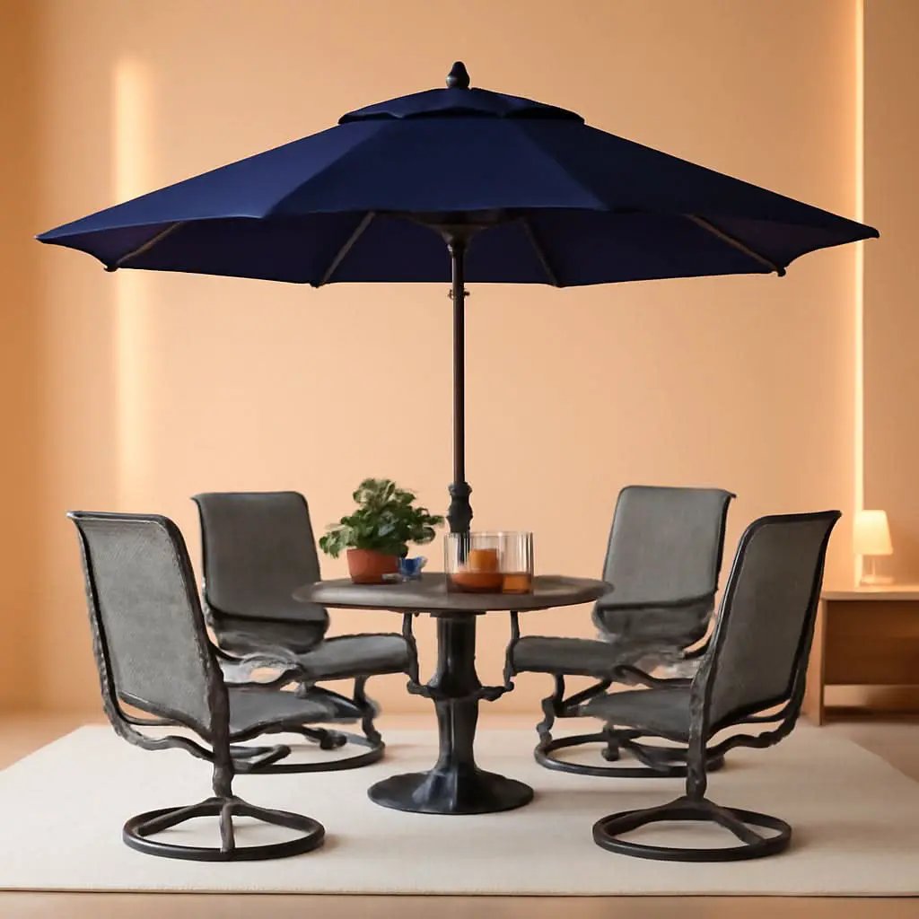 Patio Dining Set for 4 With Navy Umbrella and Padded Chairs from PriceLows™