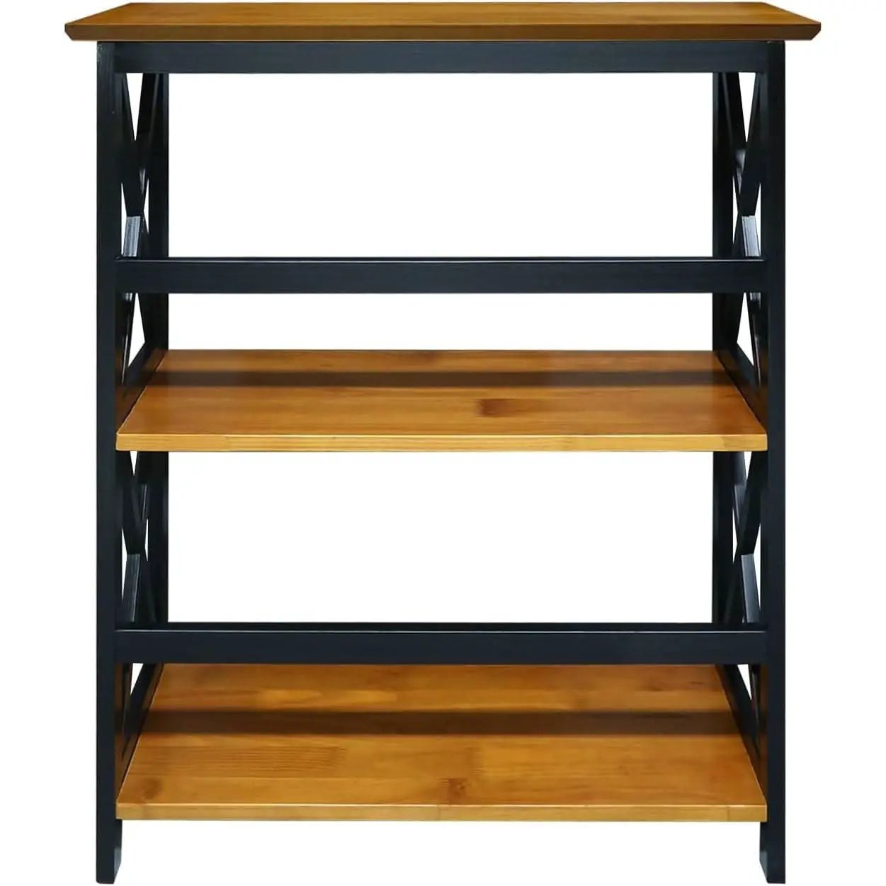 Shelf Bookcase Antique Walnut Black Three Shelf X Design from PriceLows™