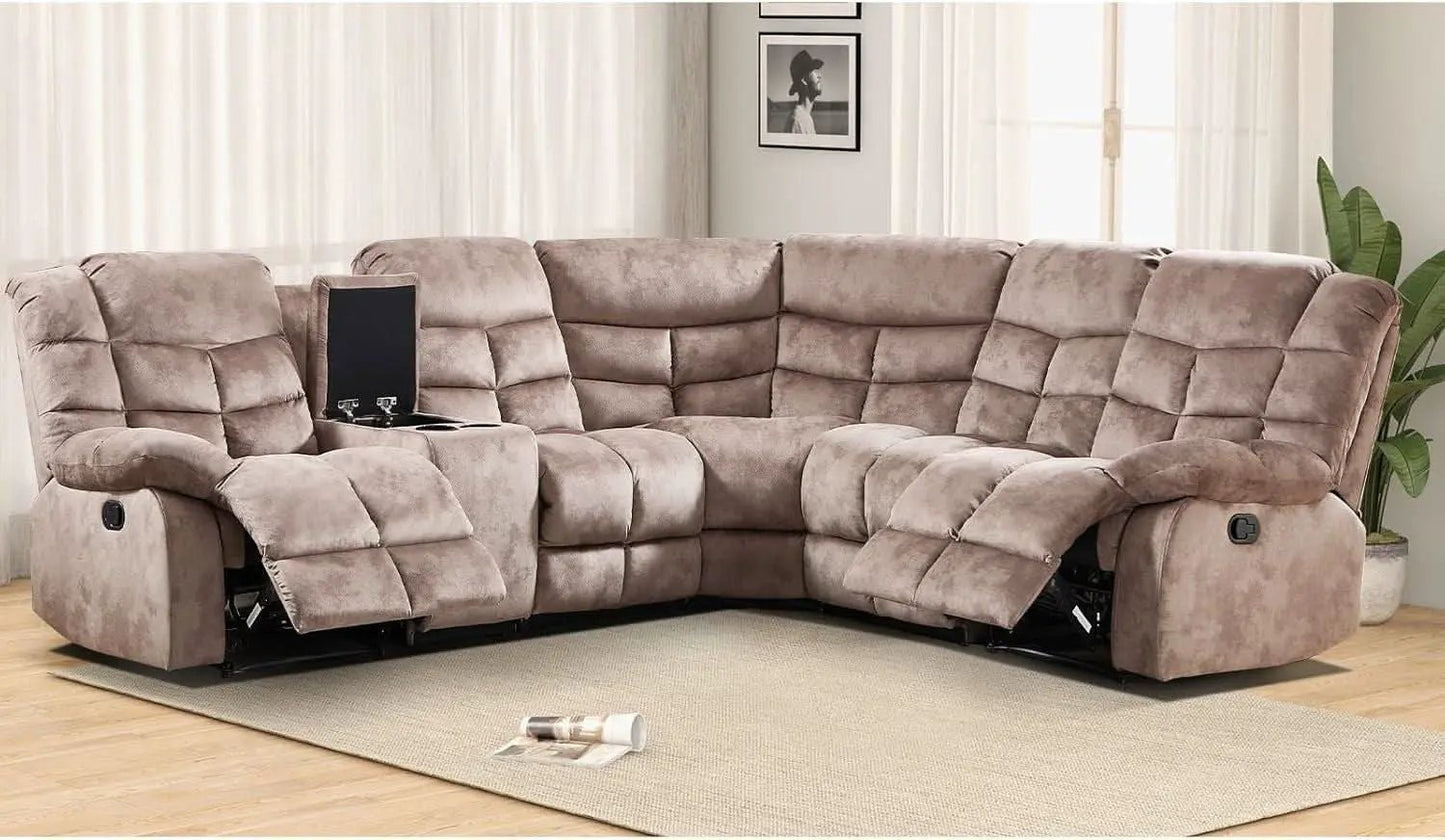 Brown Manual Reclining Sectional Sofa With Cup Holders from PriceLows™