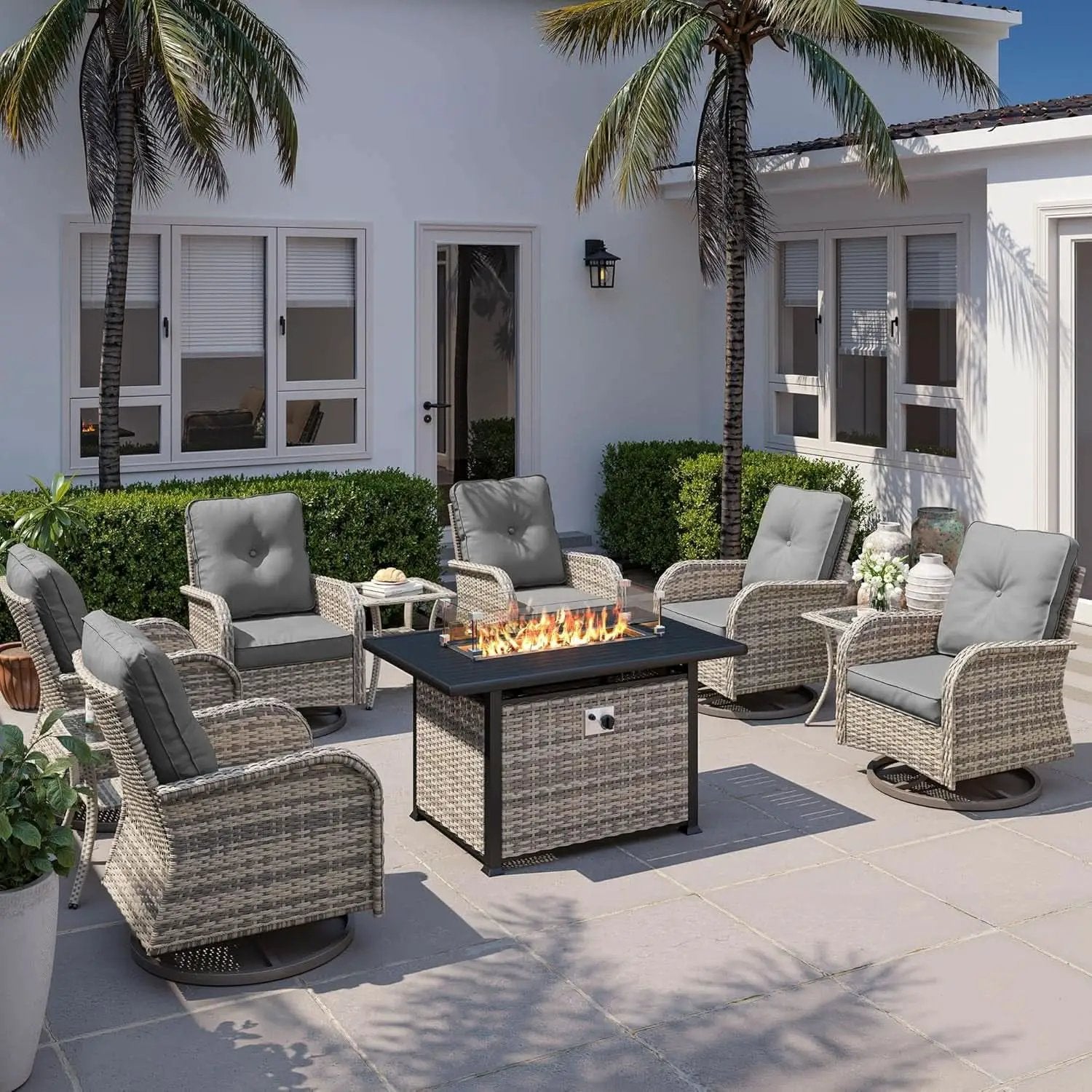 Patio Swivel Rocking Chair Set with Fire Pit from PriceLows™