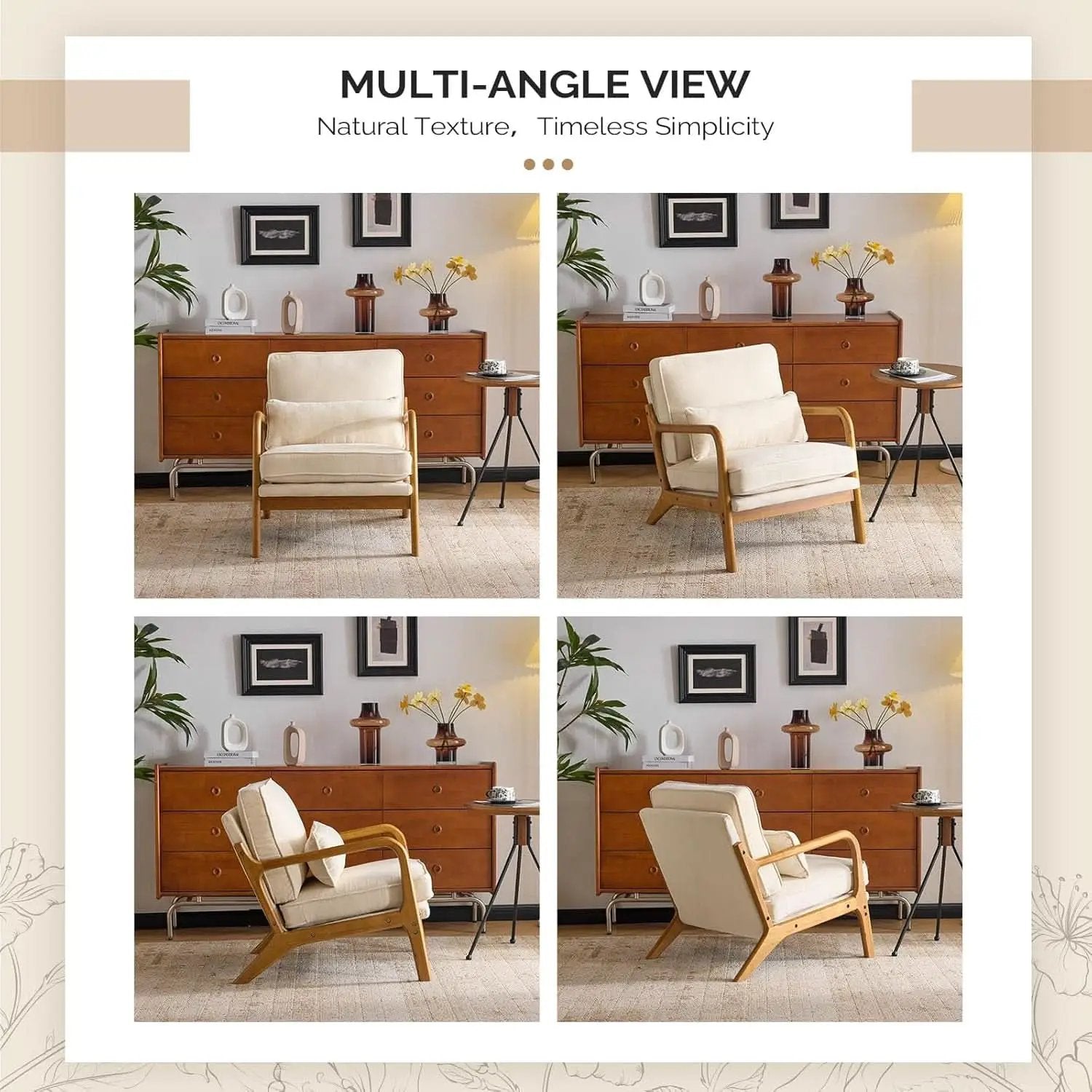 Chenille Mid Century Modern Accent Chair Set of 2 Cream from PriceLows™