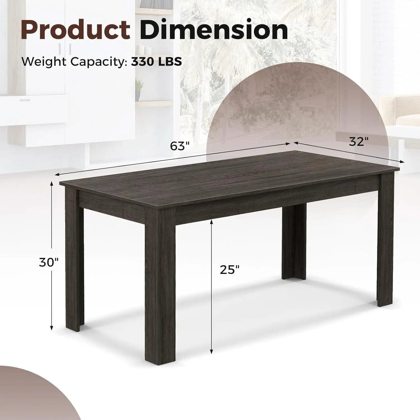 63 Inch Wood Dining Table For 4 To 6 People Grey Ideal For Dining Room from PriceLows™