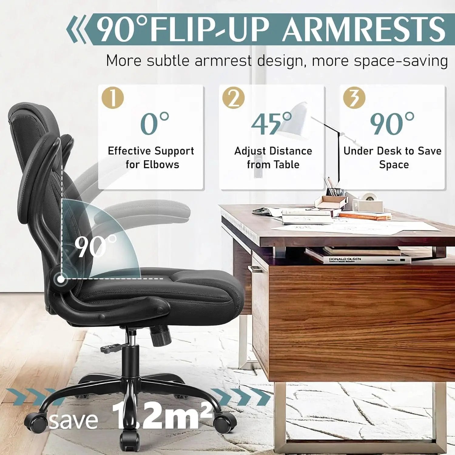 Ergonomic Leather Office Chair Adjustable Armrests Black from PriceLows™