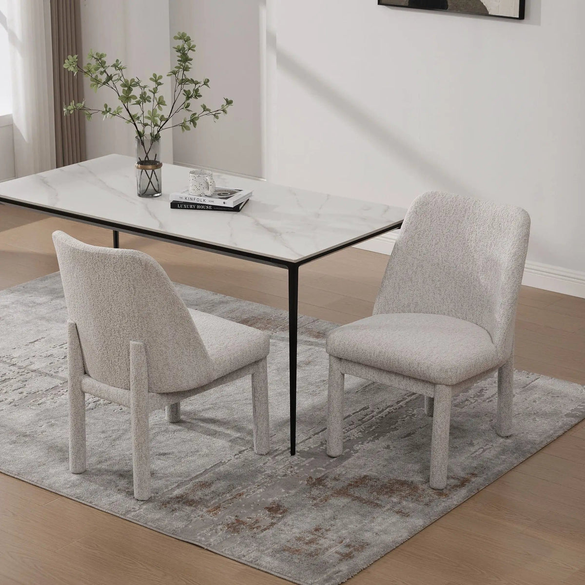 Wide Minimalist Dining Chair Chair Set | Chair Set | Rubberwood & Fabric | Dining Room
