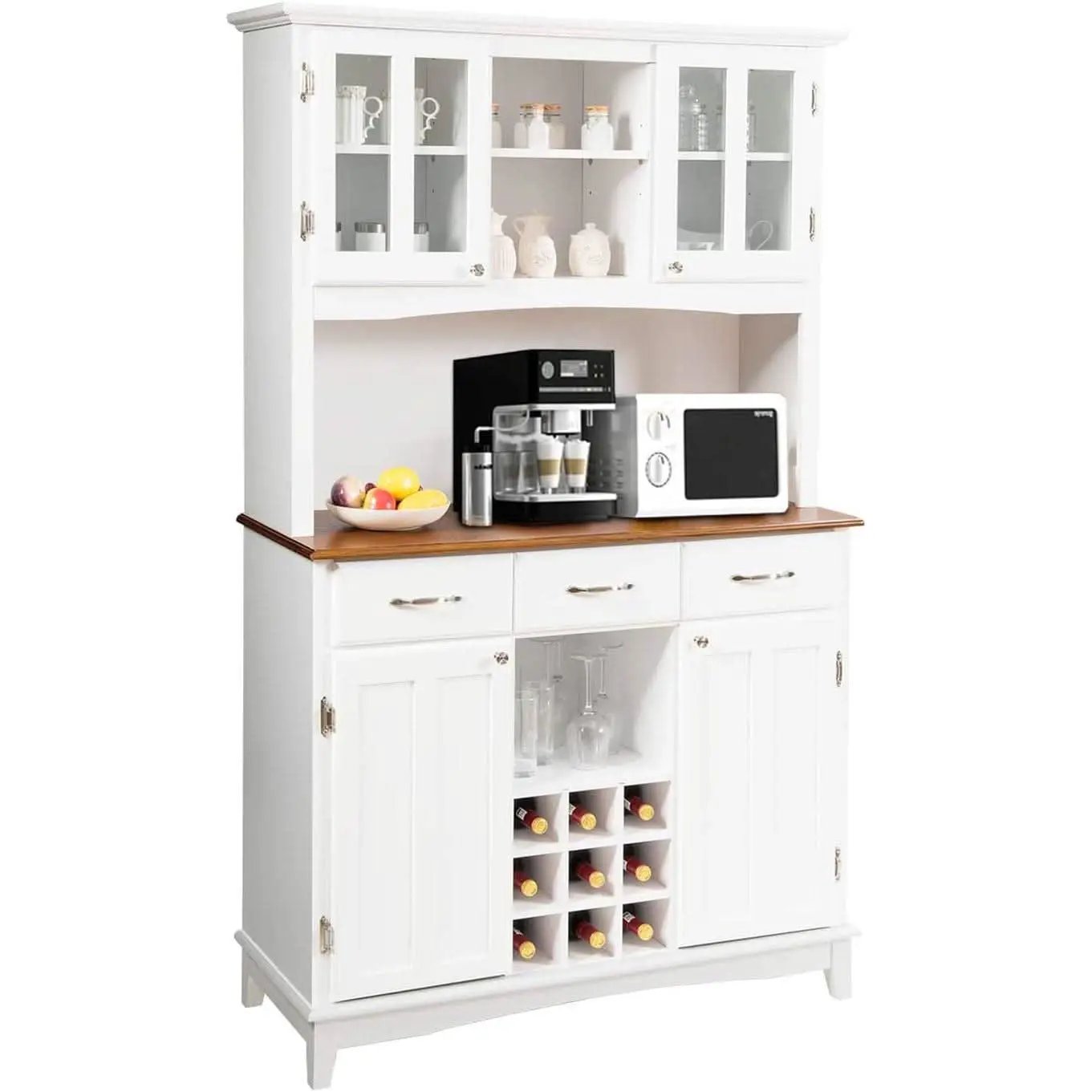 White Kitchen Hutch Sideboard With Built In Wine Rack from PriceLows™