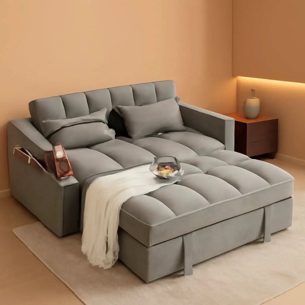 Grey Convertible Sleeper Loveseat Bed With ThreeInOne from PriceLows™