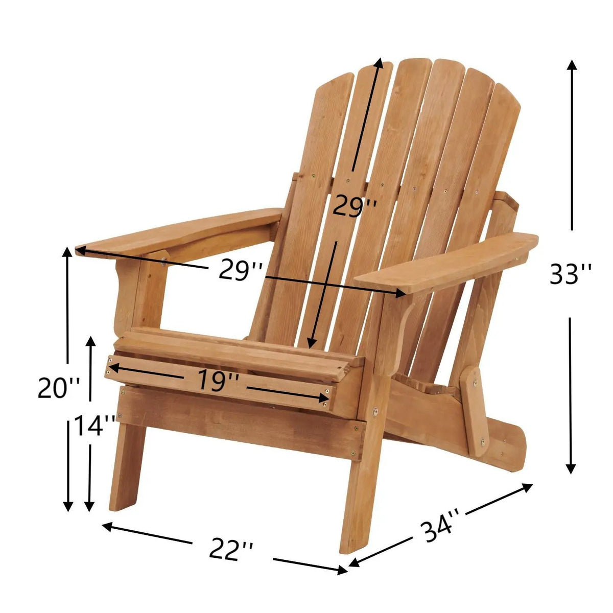 Oversize Folding Adirondack Chair | Premium Hemlock Wood | Pre-Assembled Parts | Patio And Garden