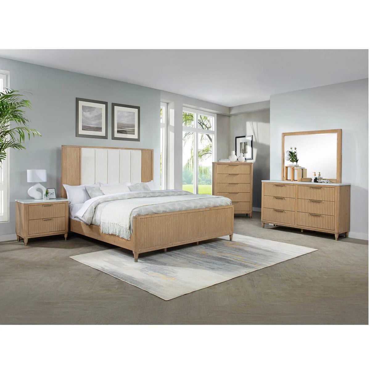 High Headboard Bed | 2 Pieces | Fabric & Wood | Bedroom
