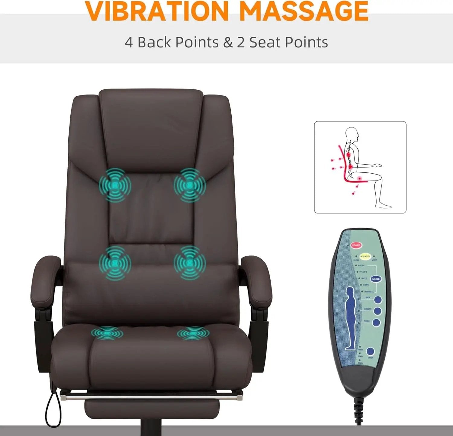 Brown High Back Massage Office Chair With 6 Vibration Points from PriceLows™