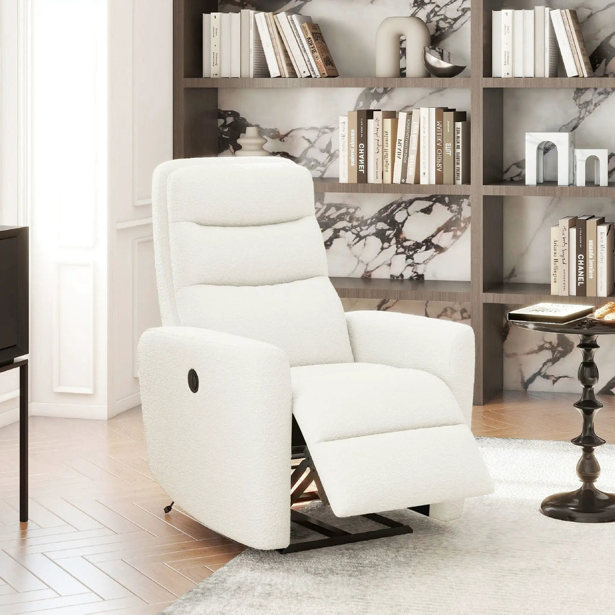 Bloomy High Back Power Recliner | Motion Chair | Powered Reclining | Chiffon White
