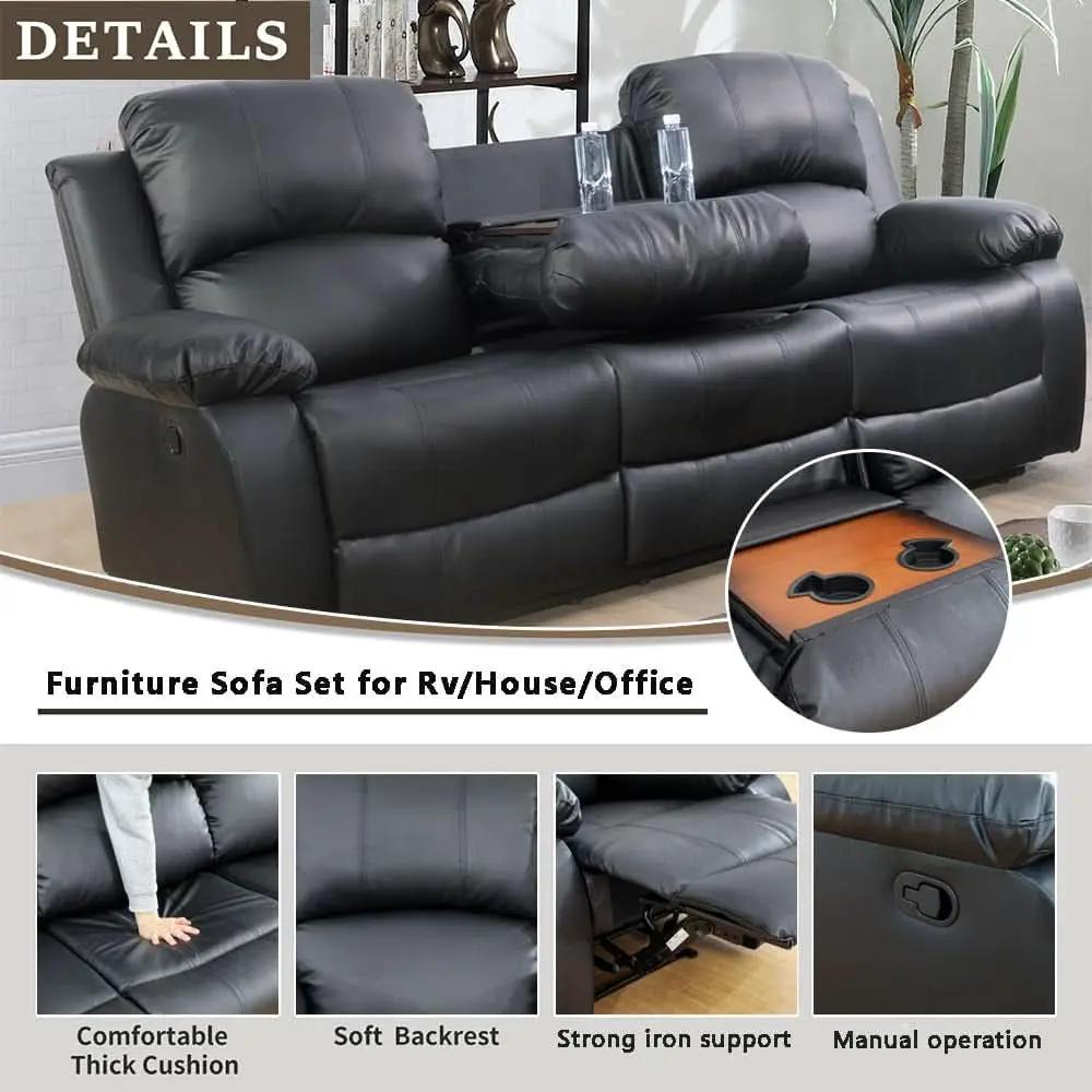 Leather Recliner Sofa Set Black For Living Room And Small Spaces from PriceLows™